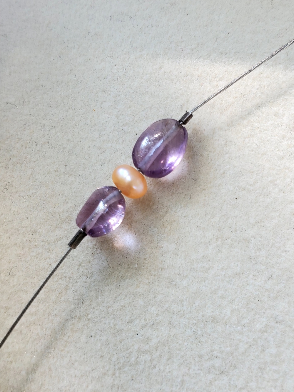 Sterling Silver Illusion Necklace with Freshwater Pearls & Purple Glass Beads - Picture 4 of 7